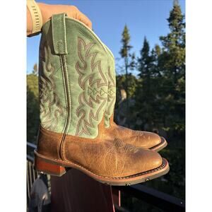 Laredo Mesquite Turquoise Brown Leather Square Toe Boots Womens 8 M Cowboy